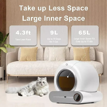 Self-Cleaning Cat Litter Box Automatic 65 Large Fully Enclosed Cat Toilet with App English Version Control Rascador Para Gato
